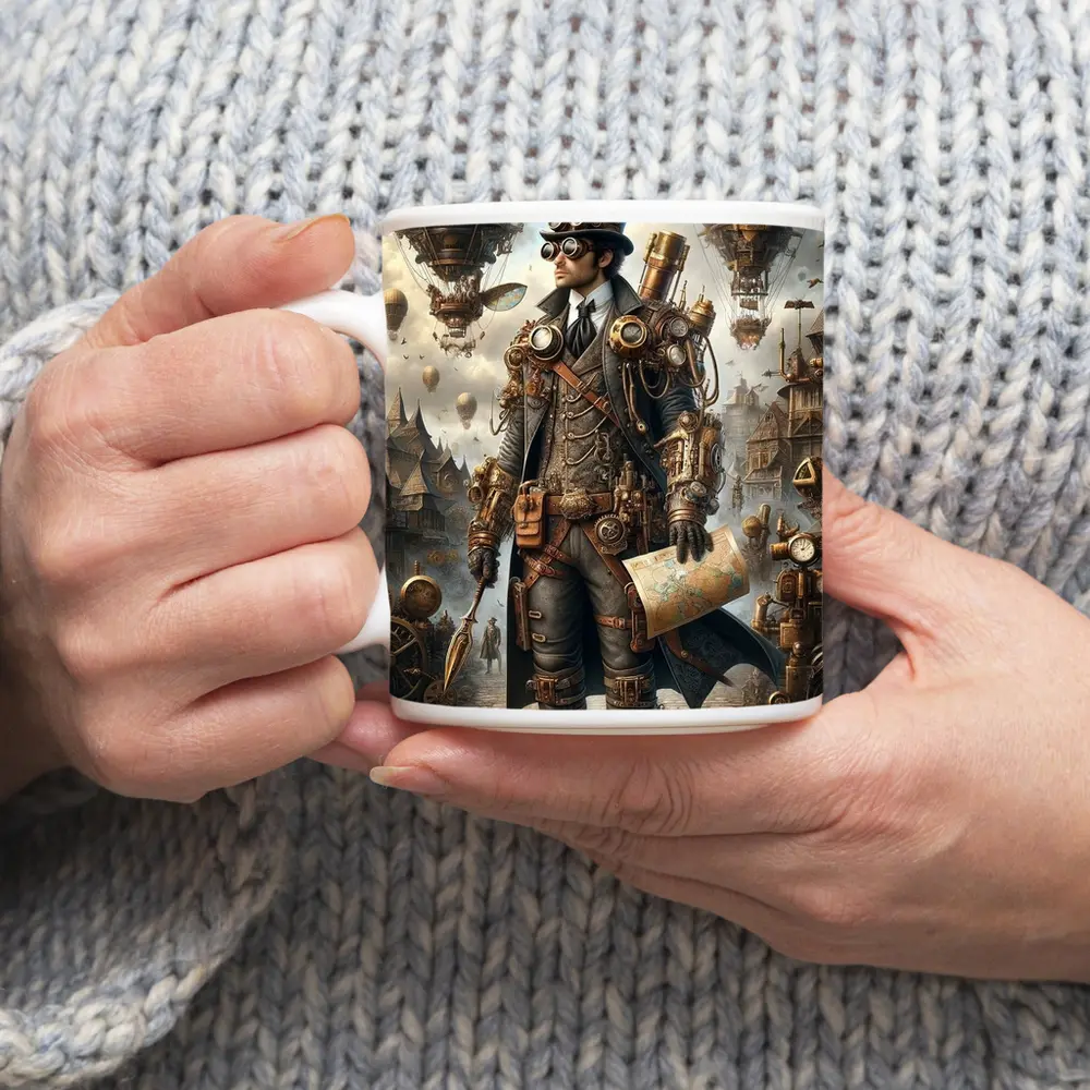Steampunk Explorer Airships Fantasy City Art – Mugs