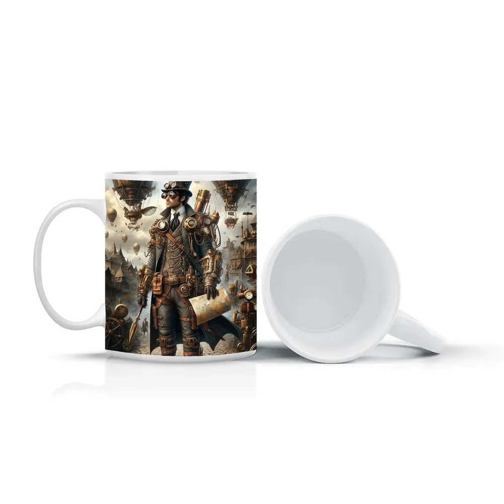 Steampunk Explorer Airships Fantasy City Art – Mugs
