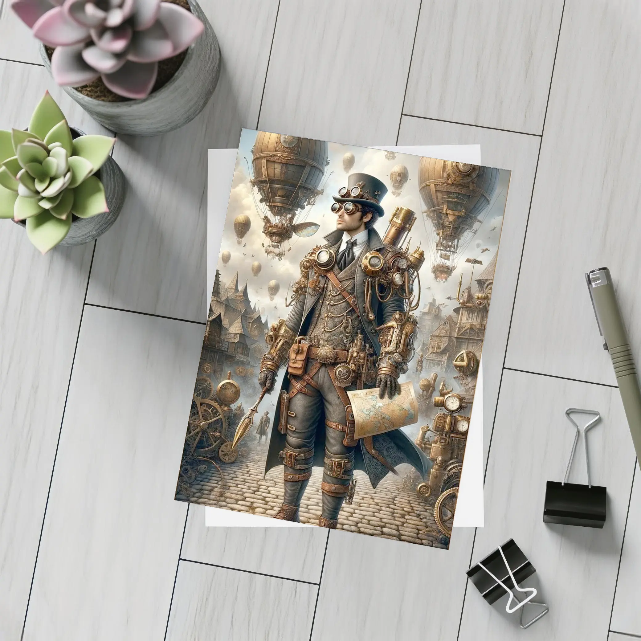 Steampunk Explorer Airships Fantasy City Art – Postcards
