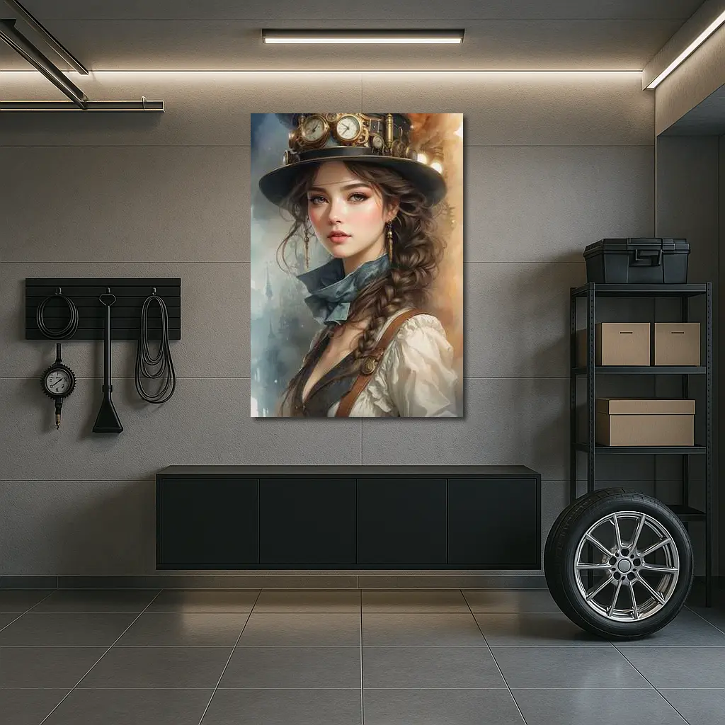 Steampunk Girl Portrait Fantasy Watercolor Art – Wall Art