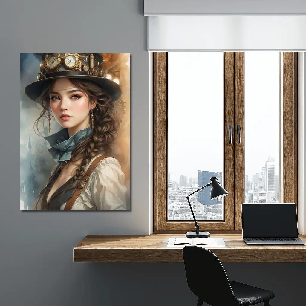 Steampunk Girl Portrait Fantasy Watercolor Art – Wall Art