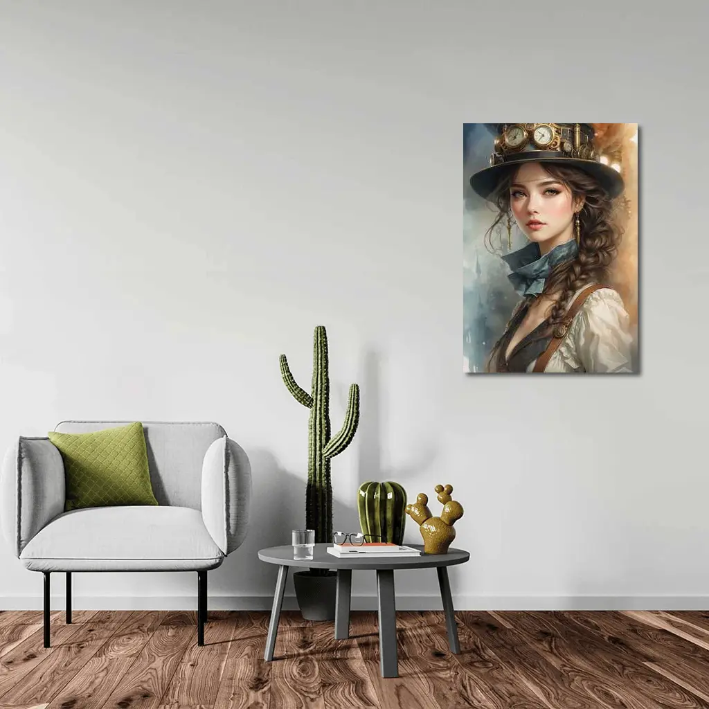 Steampunk Girl Portrait Fantasy Watercolor Art – Wall Art