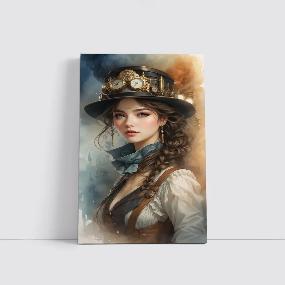 Steampunk Girl Portrait Fantasy Watercolor Art – Wall Art
