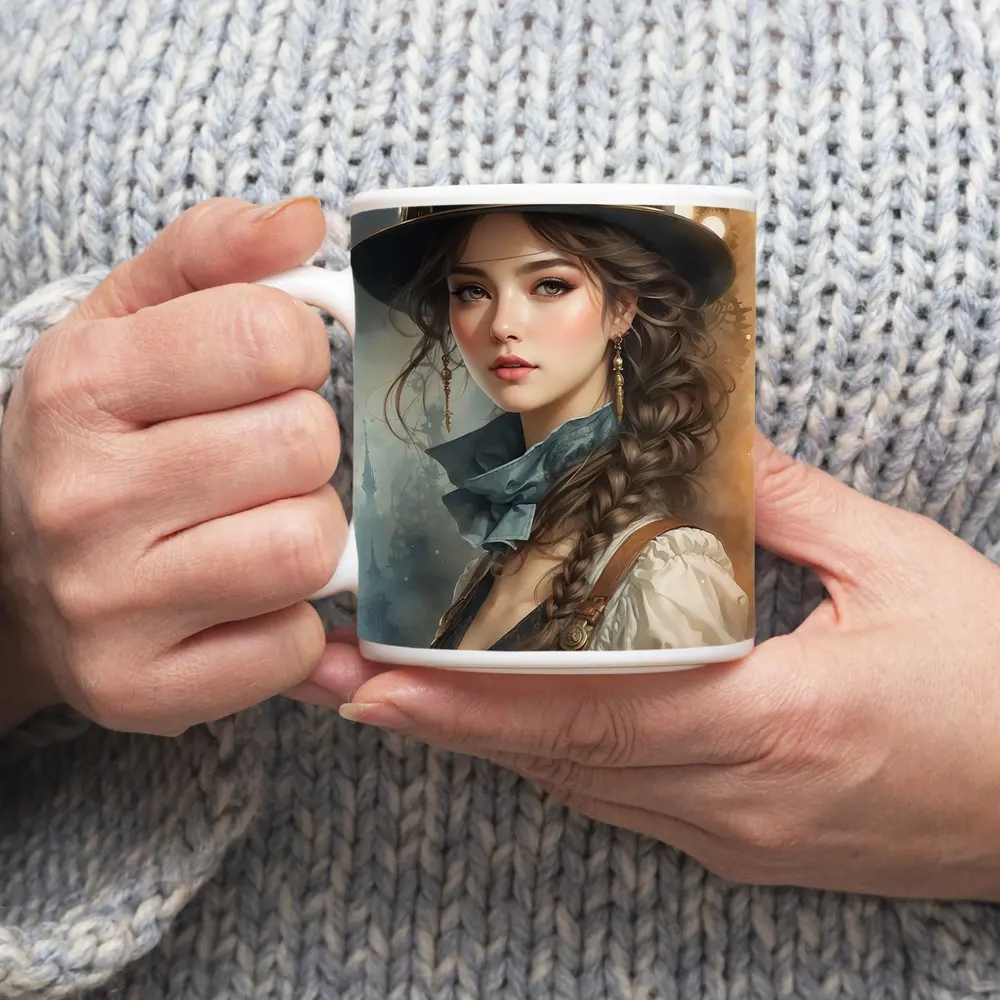 Steampunk Girl Portrait Fantasy Watercolor Art – Mugs