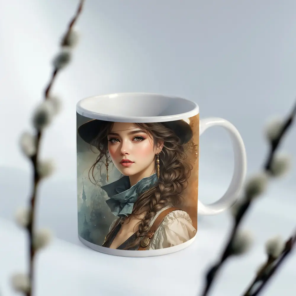 Steampunk Girl Portrait Fantasy Watercolor Art – Mugs