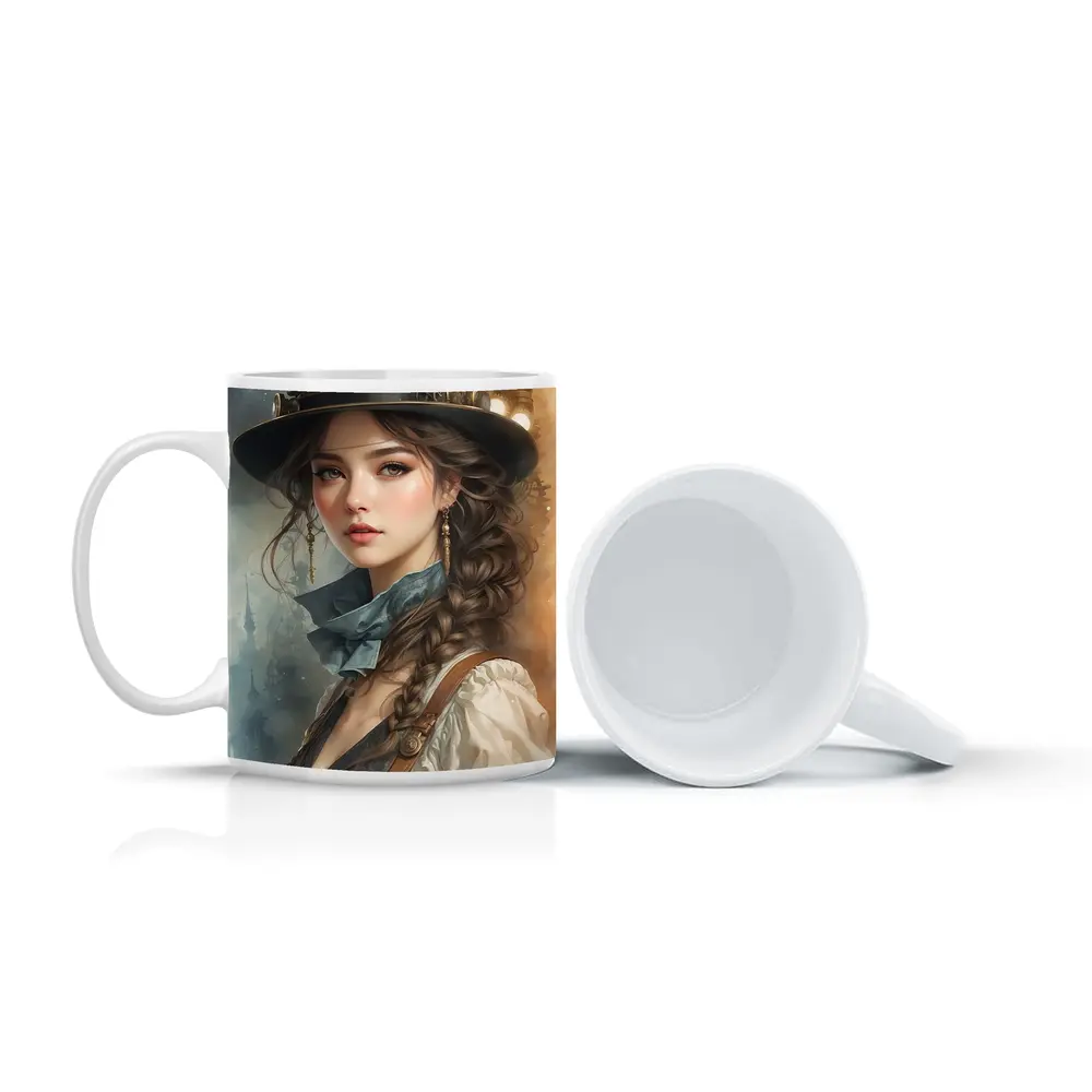 Steampunk Girl Portrait Fantasy Watercolor Art – Mugs