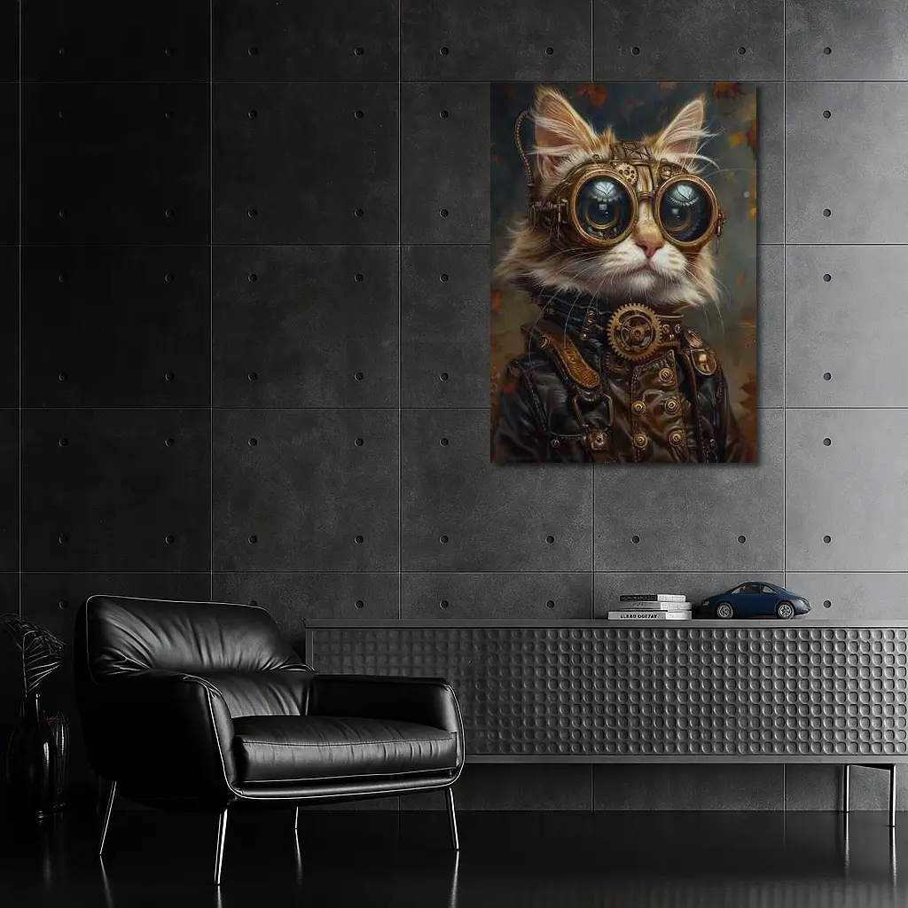 Steampunk Cat Portrait Autumn Fantasy Art – Wall Art