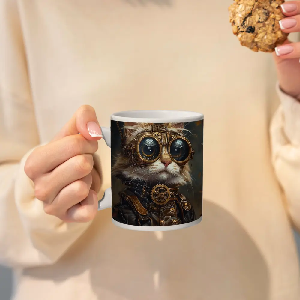 Steampunk Cat Portrait Autumn Fantasy Art – Mugs