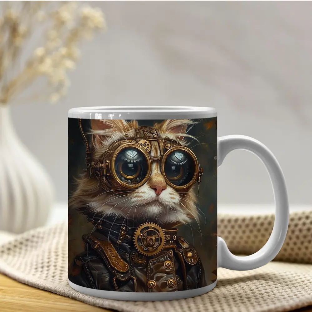 Steampunk Cat Portrait Autumn Fantasy Art – Mugs