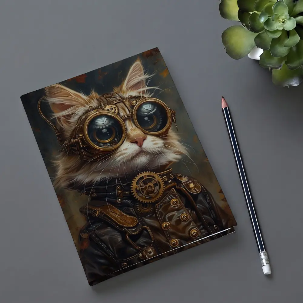 Steampunk Cat Portrait Autumn Fantasy Art – Notebooks