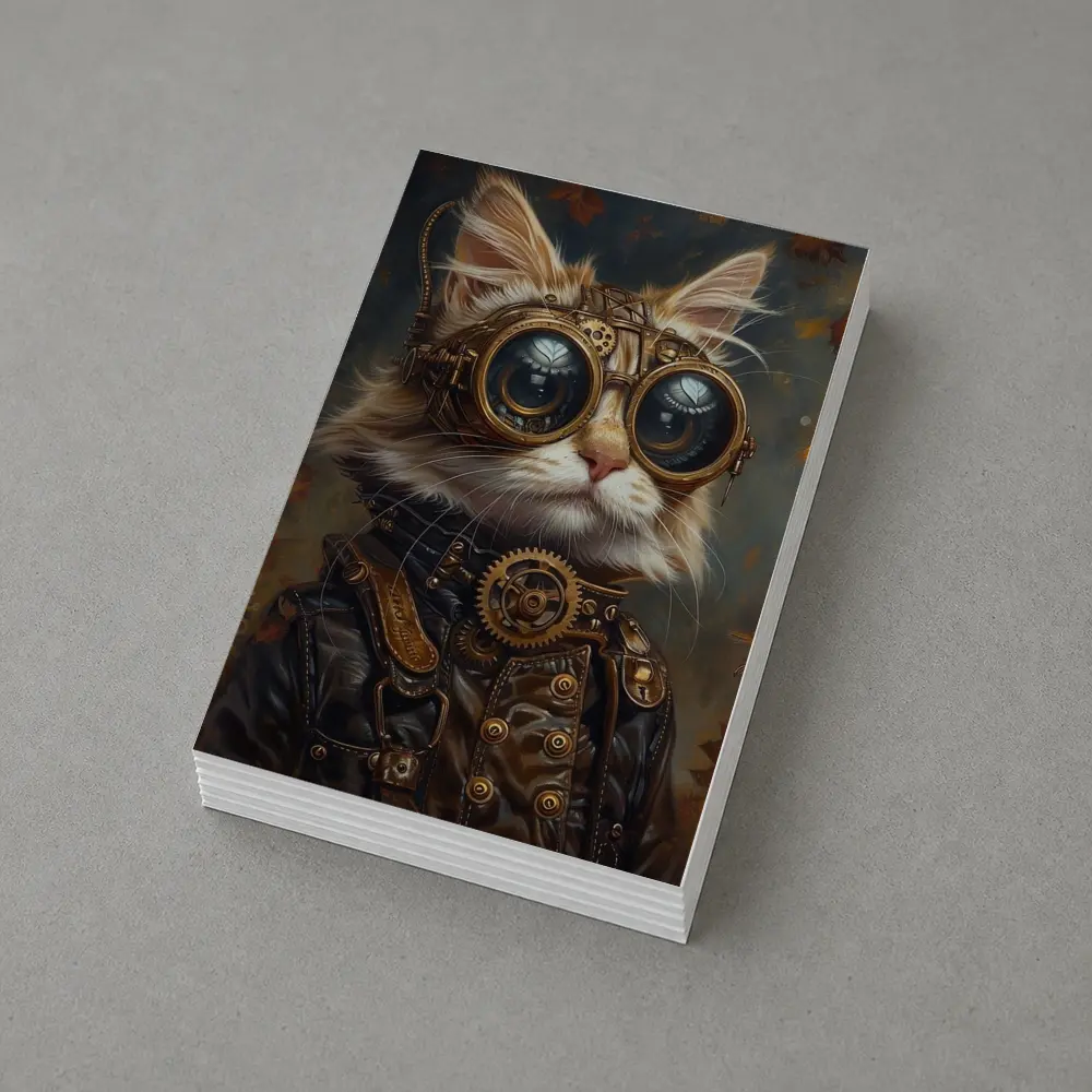 Steampunk Cat Portrait Autumn Fantasy Art – Postcards