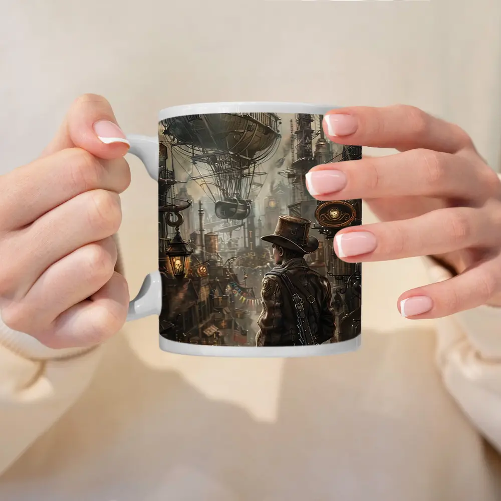 Steampunk Explorer Airships Industrial City Art – Mugs