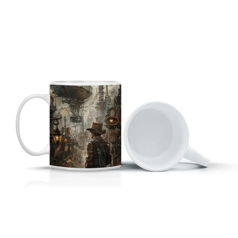 Steampunk Explorer Airships Industrial City Art – Mugs