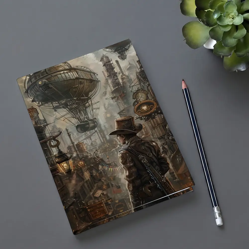 Steampunk Explorer Airships Industrial City Art – Notebooks