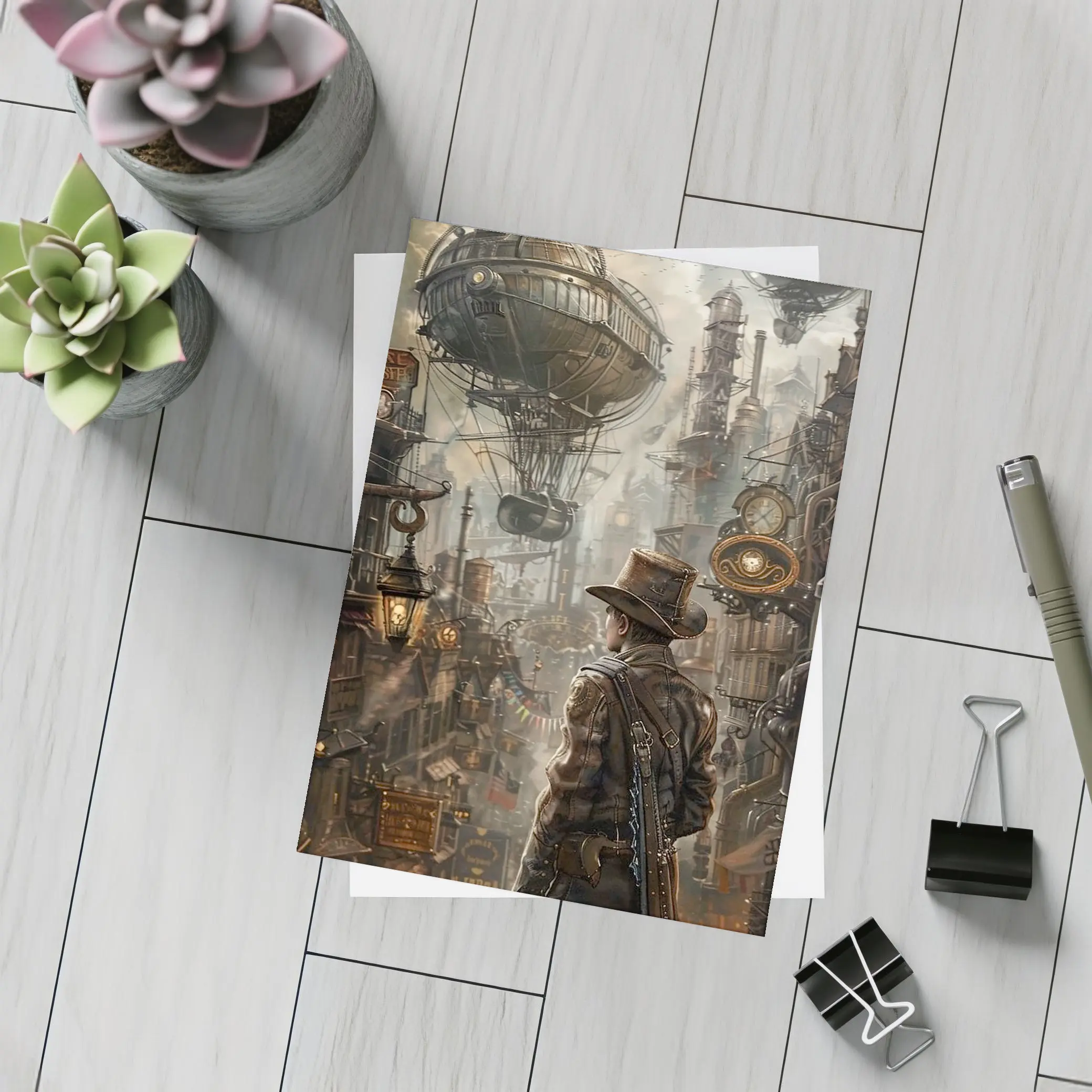 Steampunk Explorer Airships Industrial City Art – Postcards