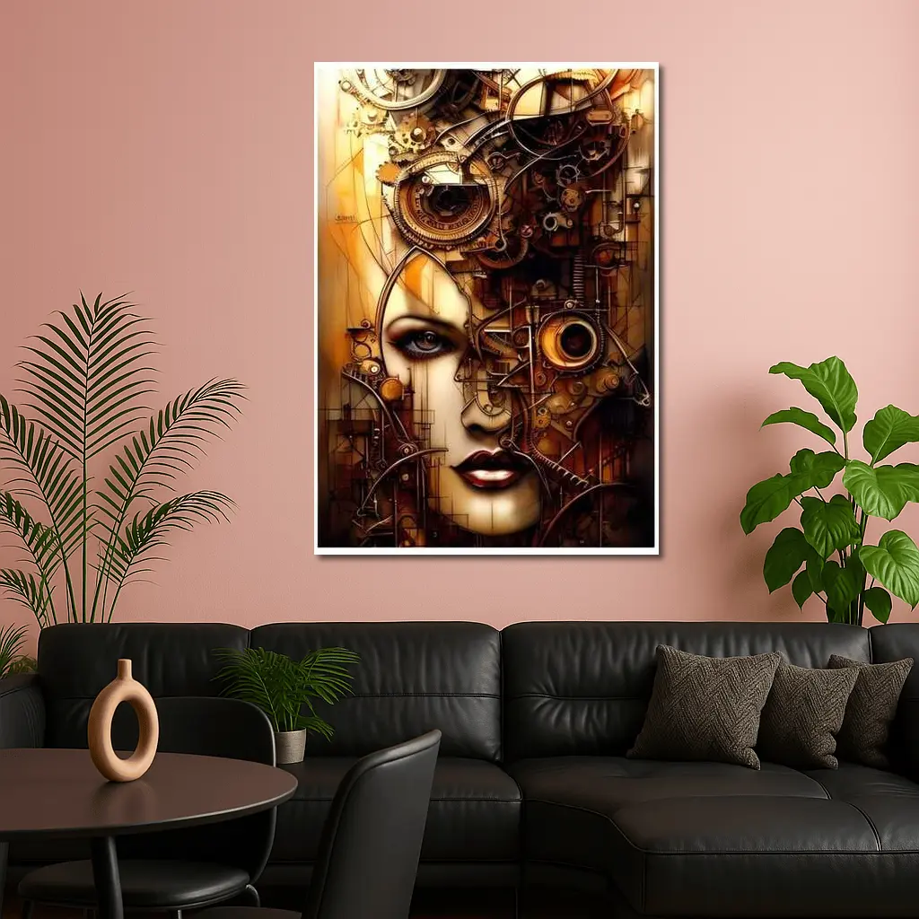 Steampunk Woman Face Gears Mechanical Art – Wall Art