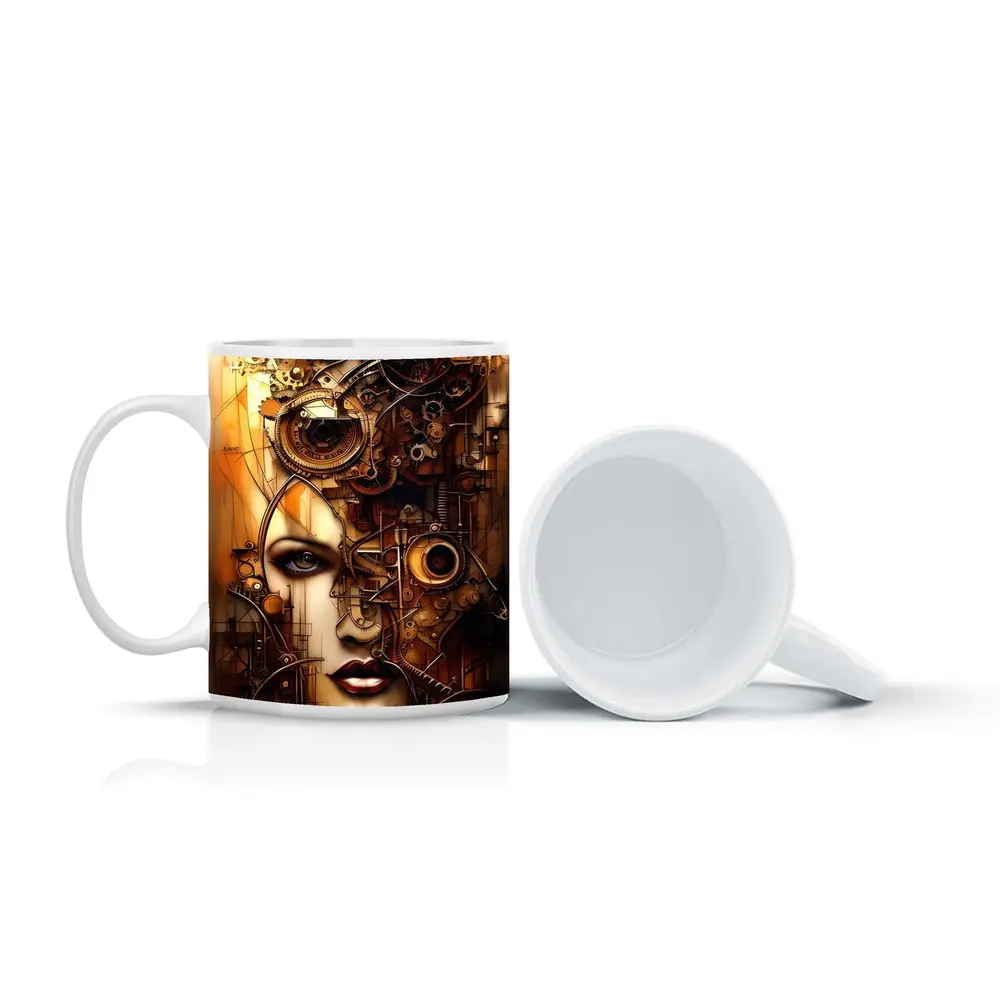 Steampunk Woman Face Gears Mechanical Art – Mugs
