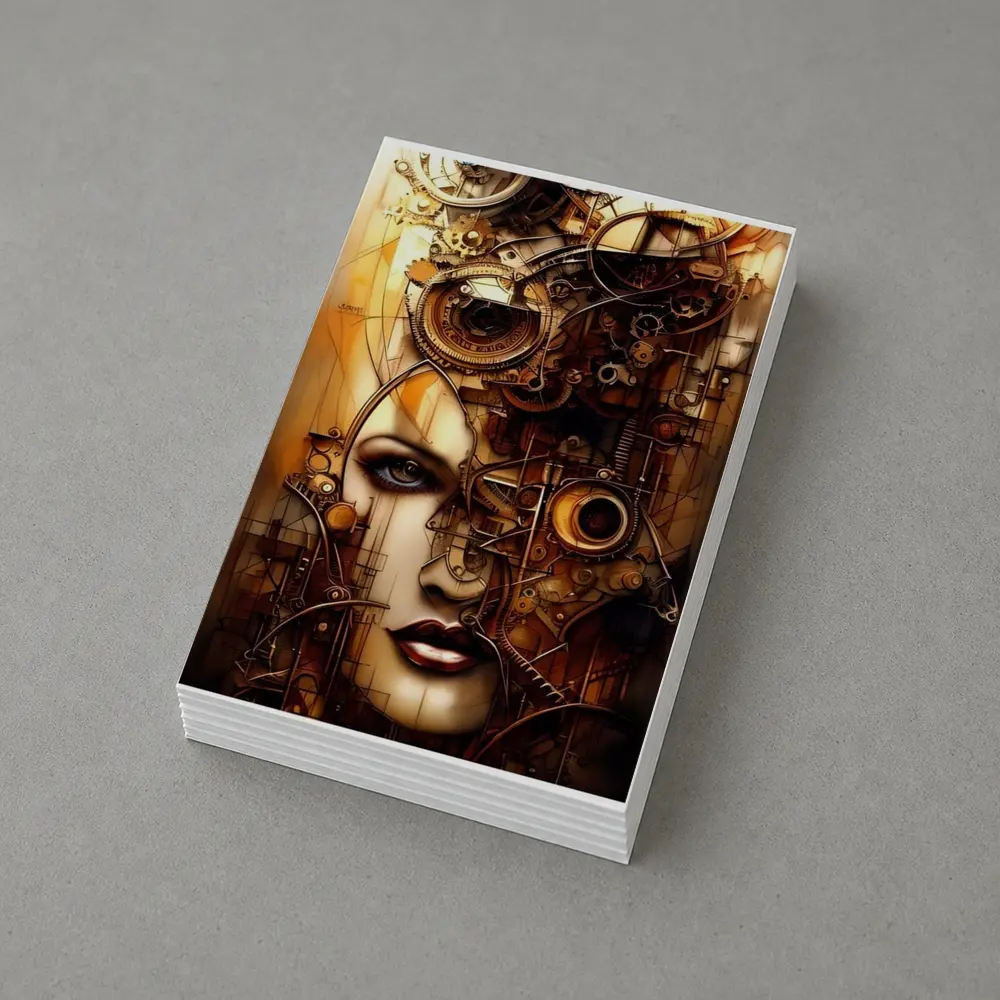 Steampunk Woman Face Gears Mechanical Art – Postcards