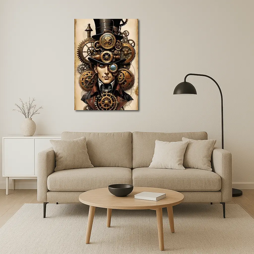 Steampunk Gentleman Portrait With Brass Gears – Wall Art