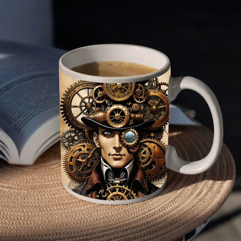 Steampunk Gentleman Portrait With Brass Gears – Mugs