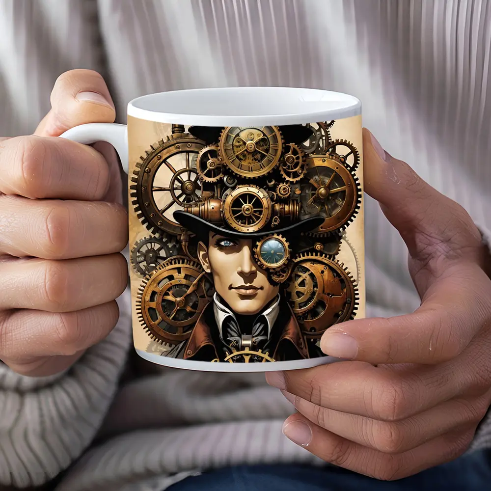 Steampunk Gentleman Portrait With Brass Gears – Mugs