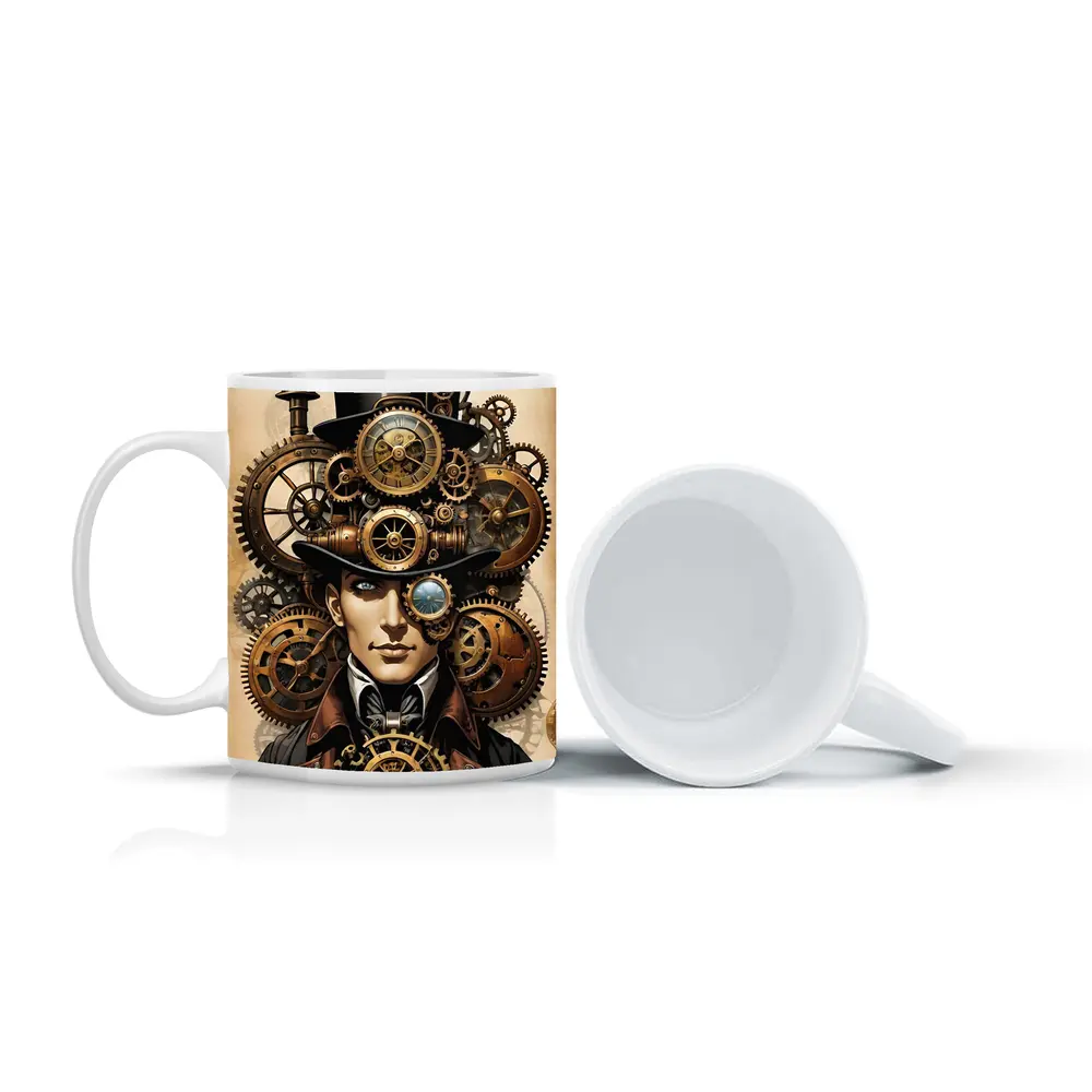 Steampunk Gentleman Portrait With Brass Gears – Mugs