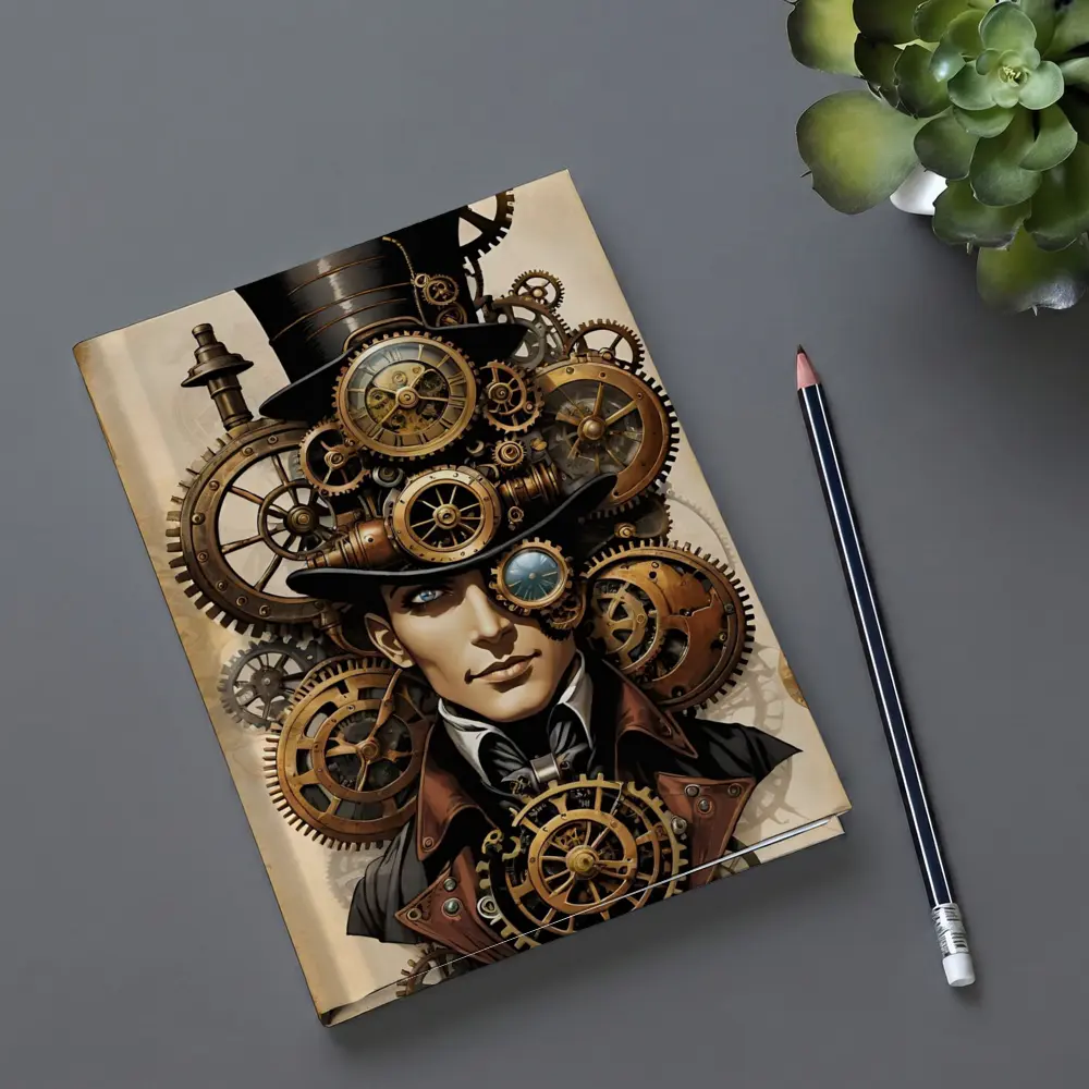Steampunk Gentleman Portrait With Brass Gears – Notebooks