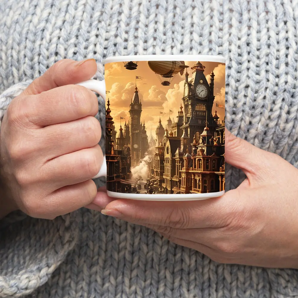 Steampunk City Airships Victorian Architecture Art – Mugs