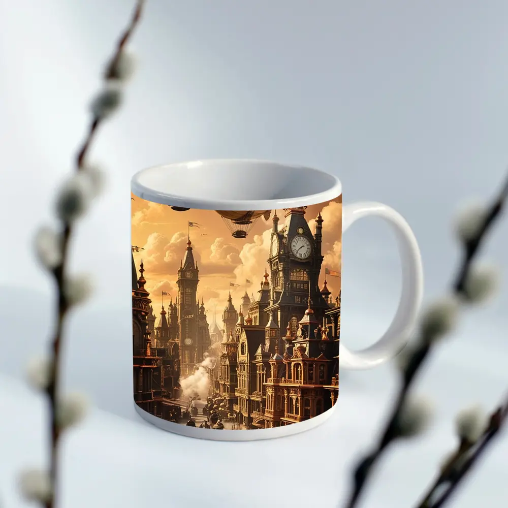 Steampunk City Airships Victorian Architecture Art – Mugs