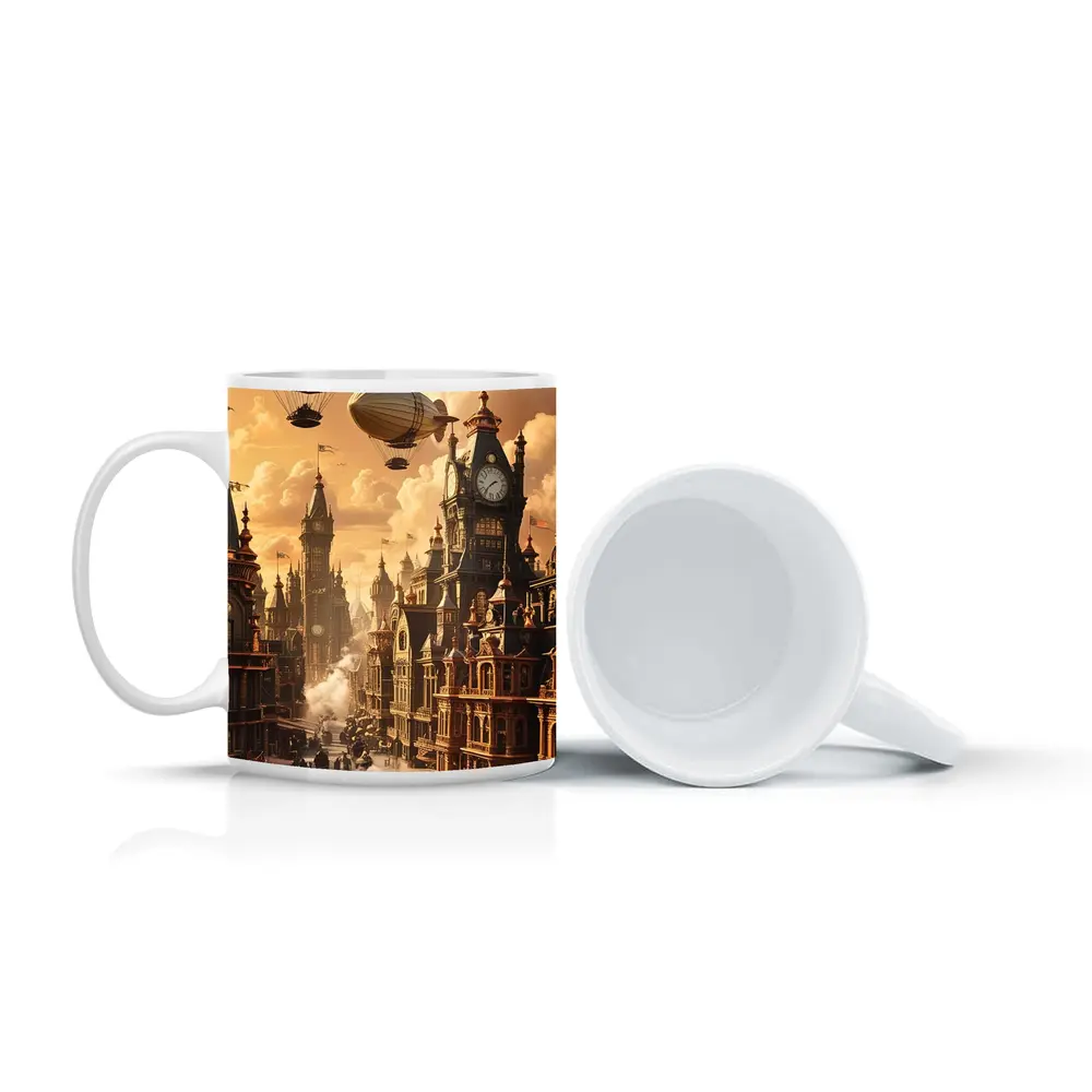 Steampunk City Airships Victorian Architecture Art – Mugs