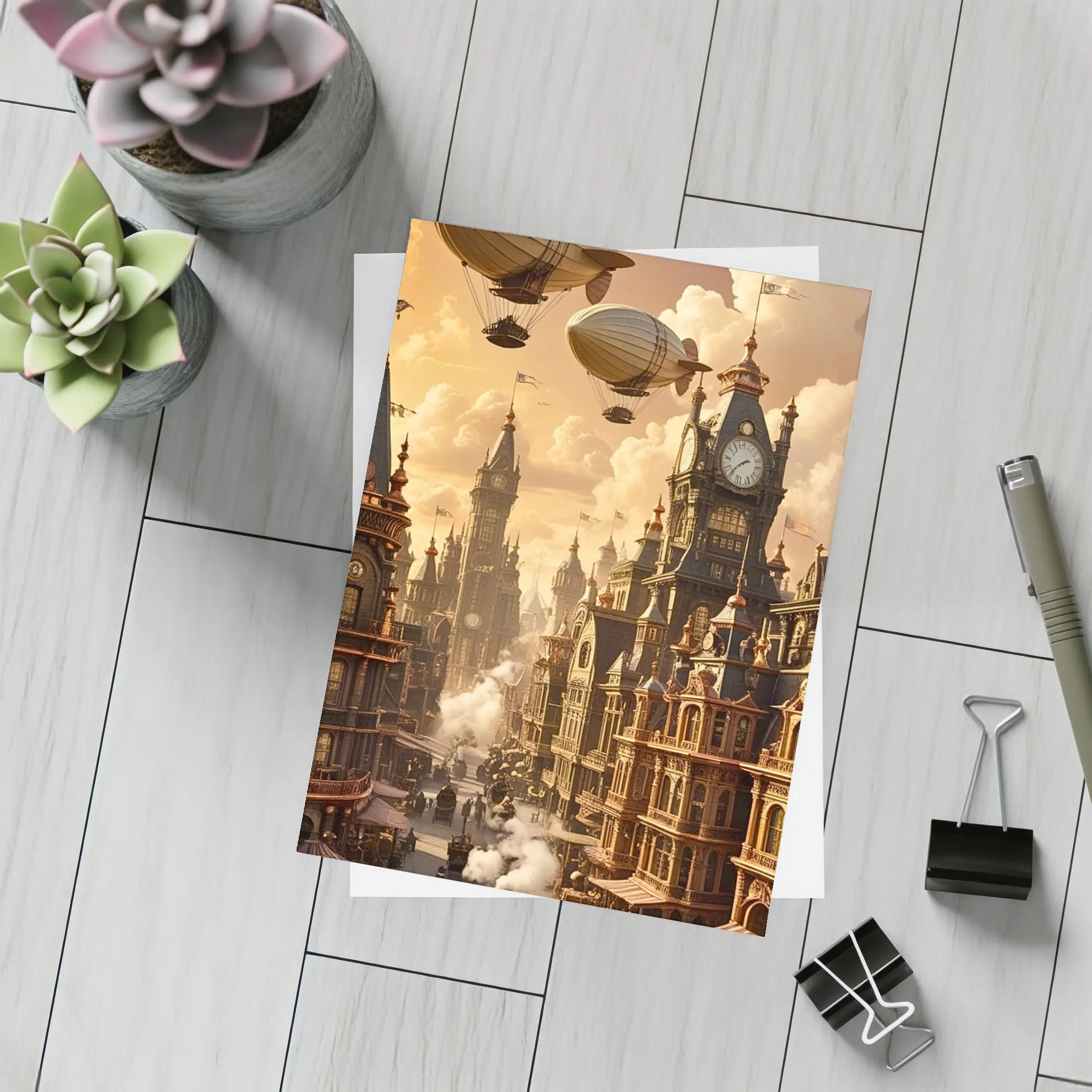 Steampunk City Airships Victorian Architecture Art – Postcards