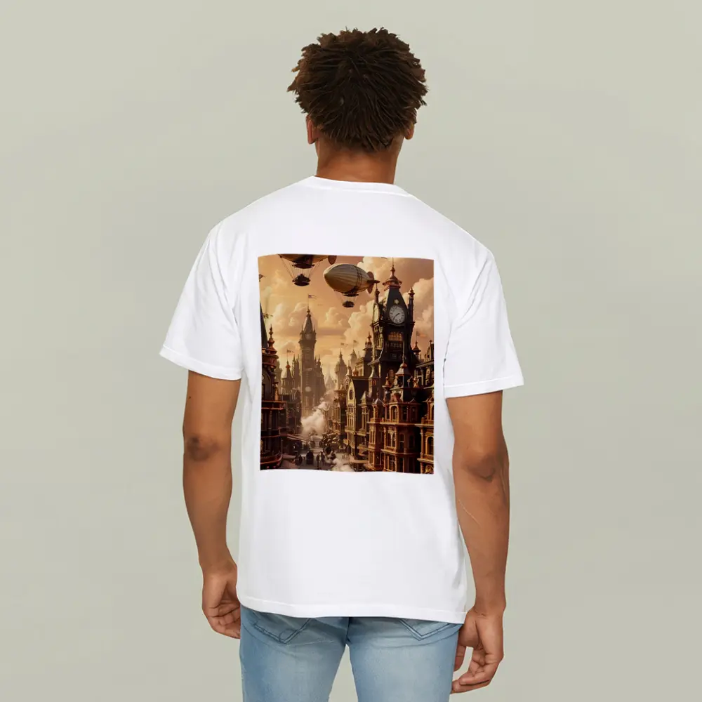 Steampunk City Airships Victorian Architecture Art – T-Shirts