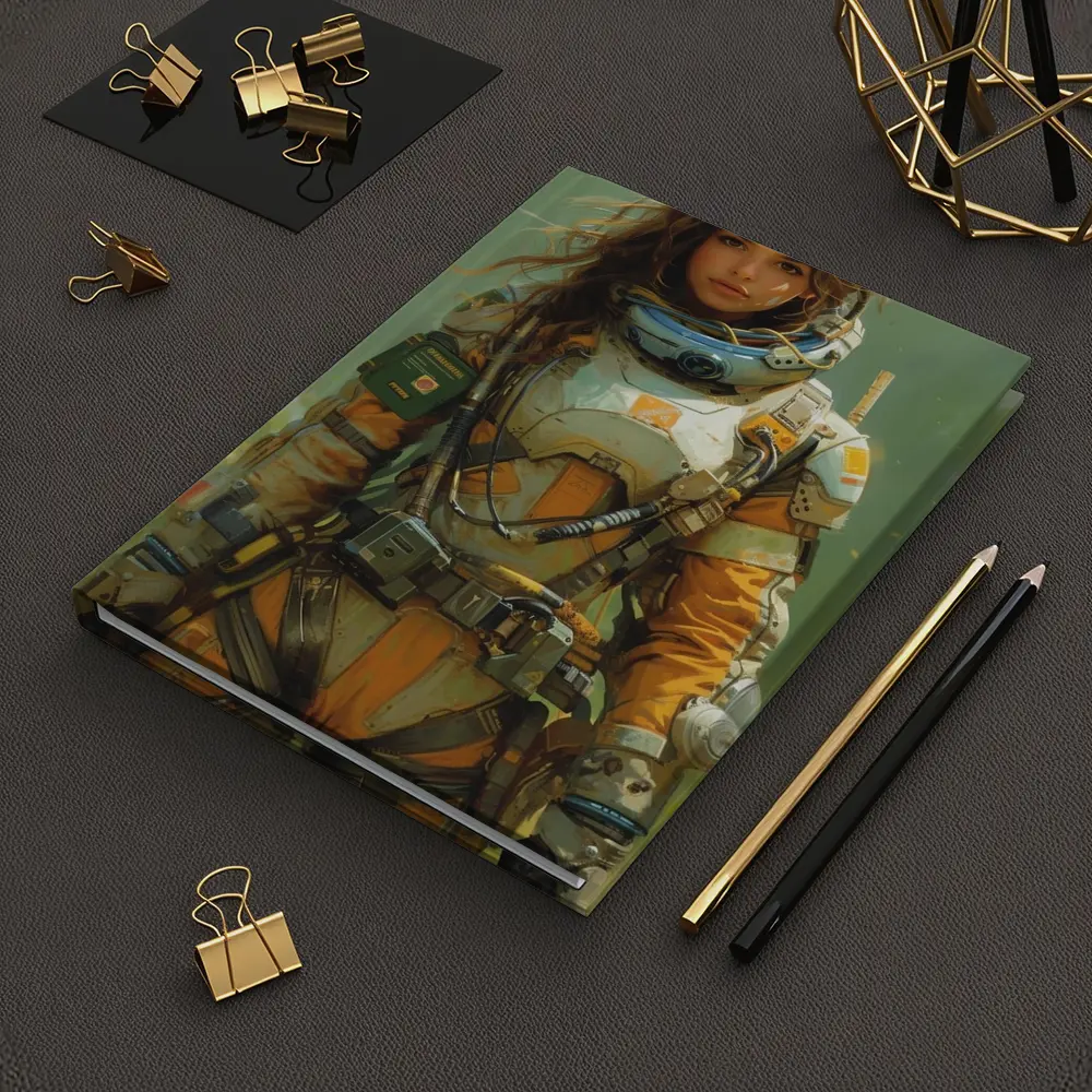 Female Astronaut Space Suit Green Background Art – Notebooks