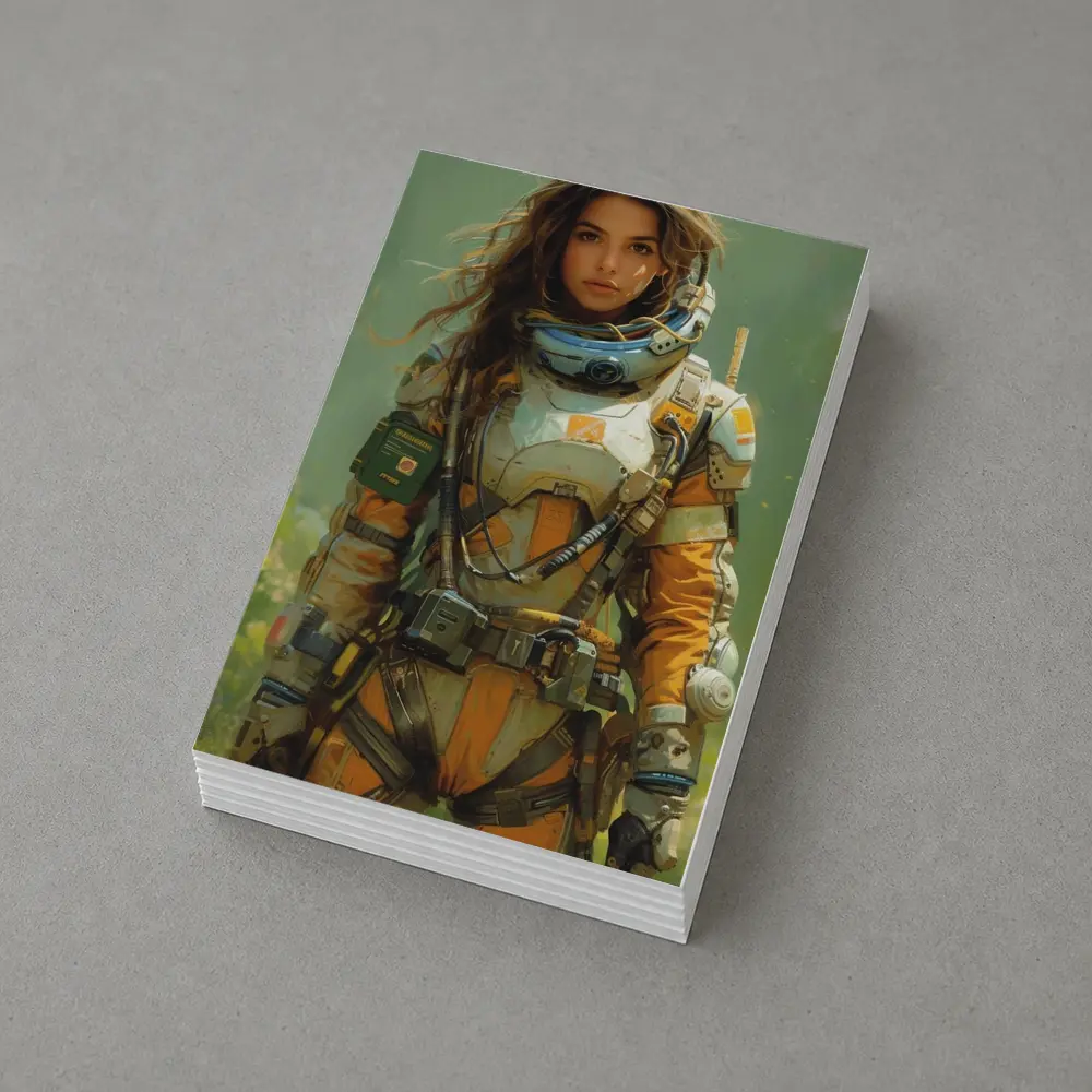 Female Astronaut Space Suit Green Background Art – Postcards