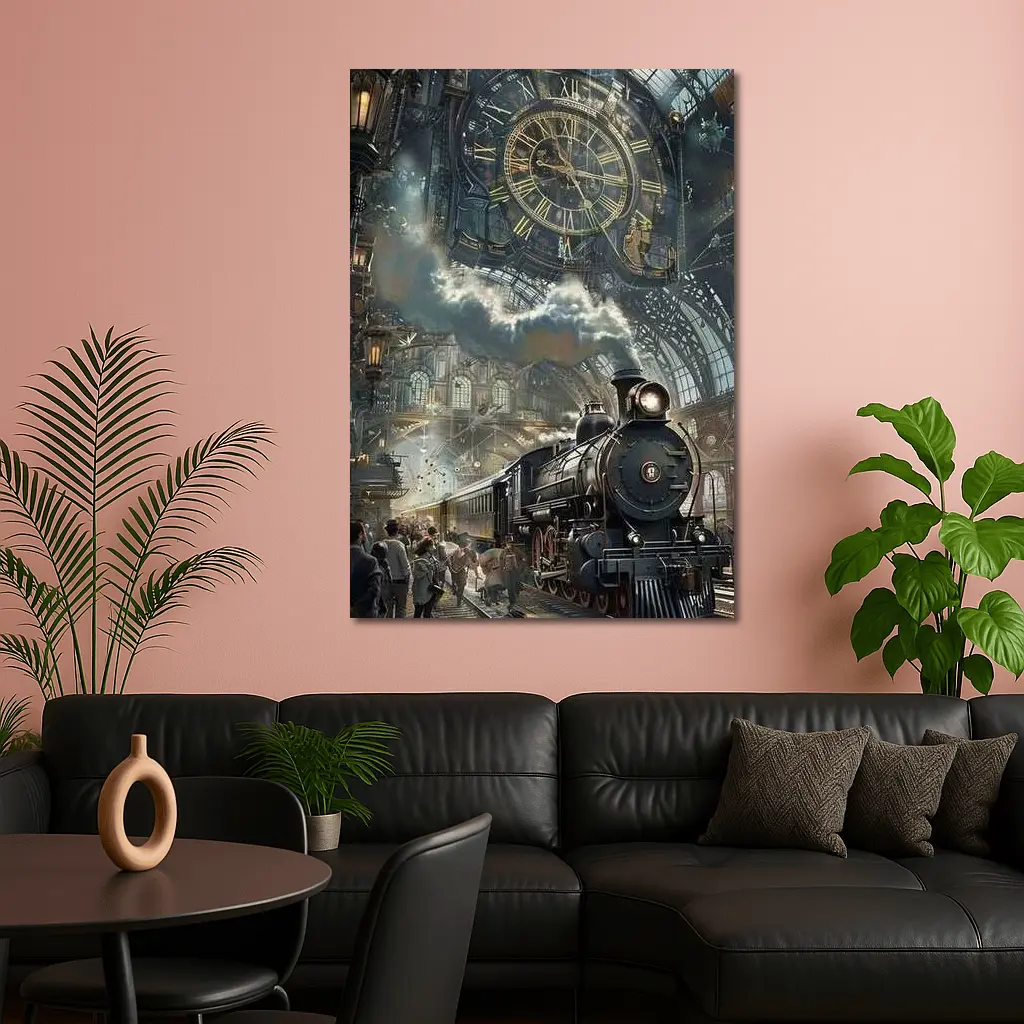 Steampunk Steam Train Giant Clock Station – Wall Art