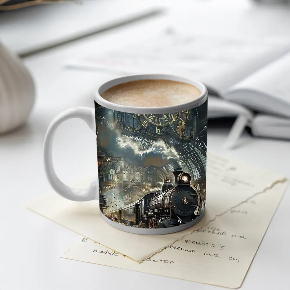 Steampunk Steam Train Giant Clock Station – Mugs