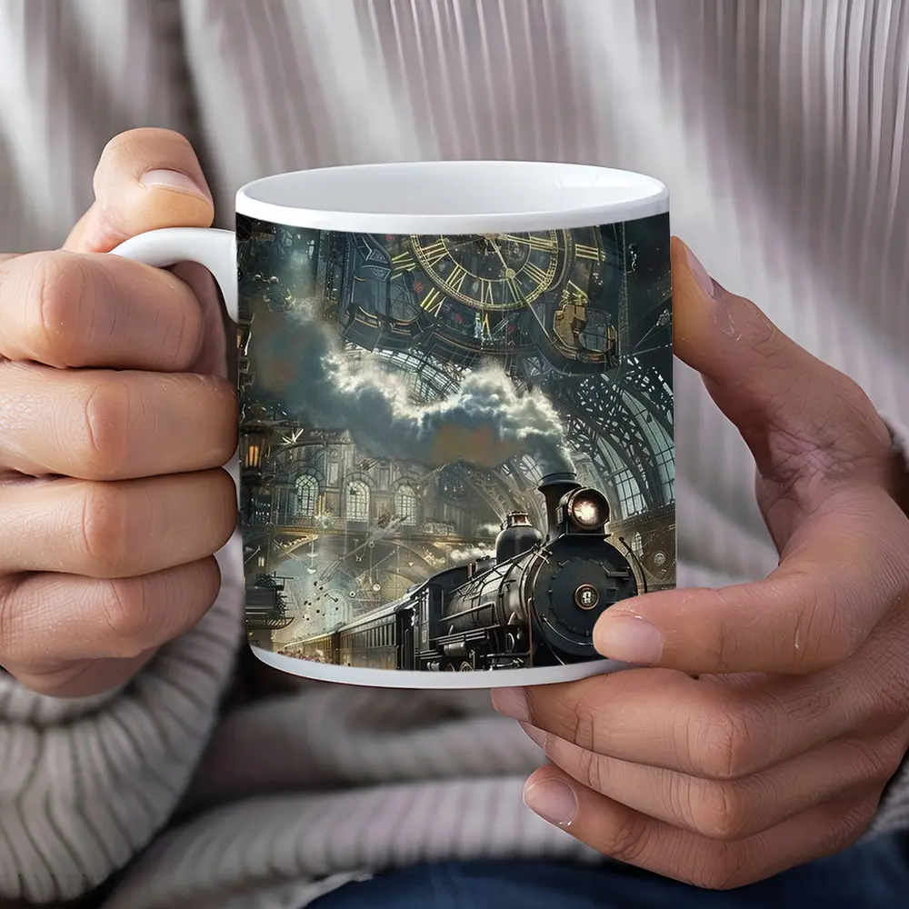 Steampunk Steam Train Giant Clock Station – Mugs