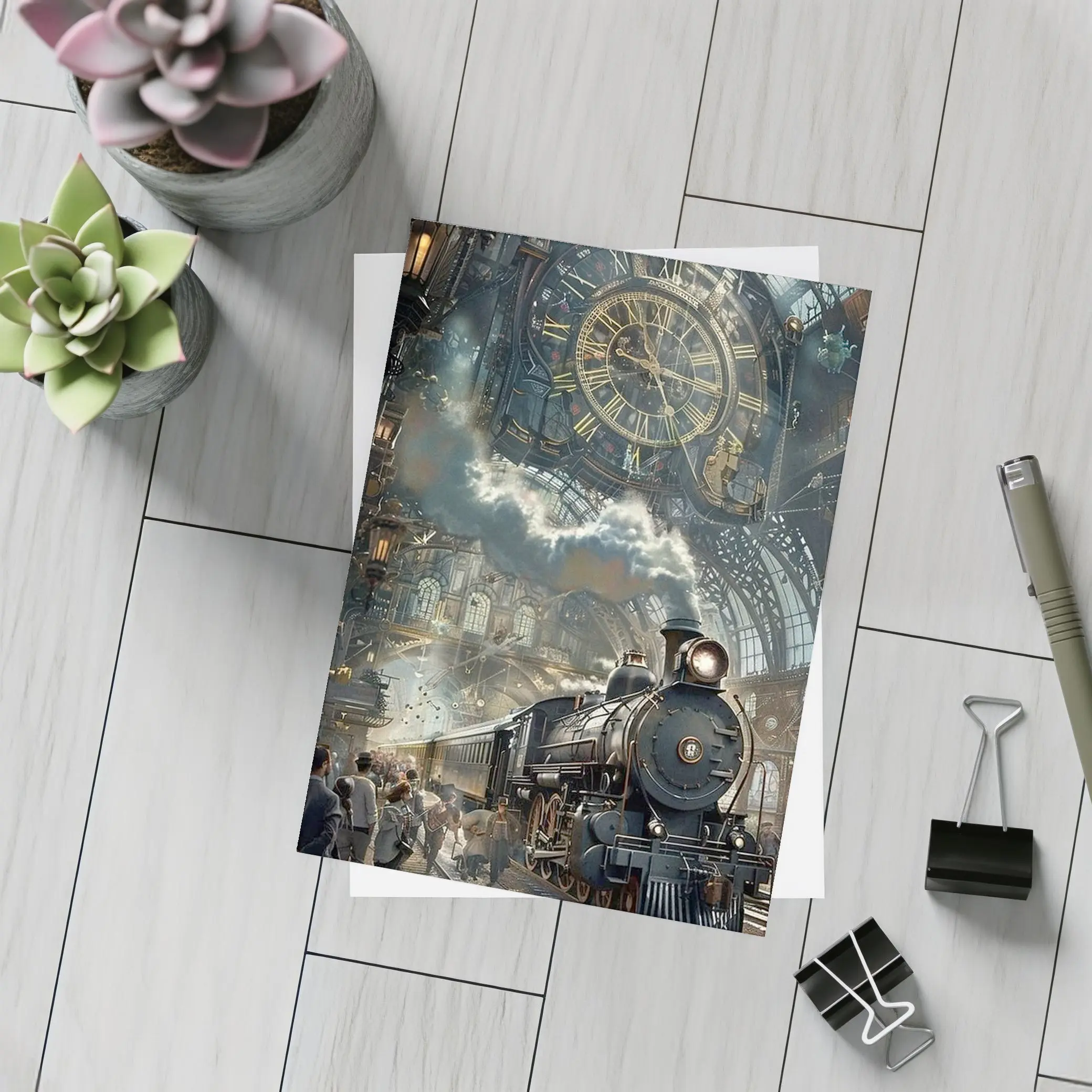 Steampunk Steam Train Giant Clock Station – Postcards