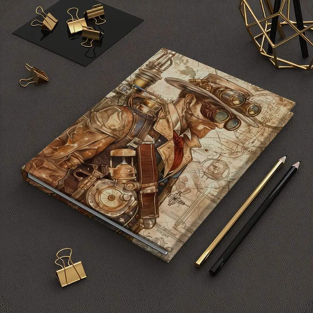 Steampunk Man With Goggles Blueprint Background – Notebooks