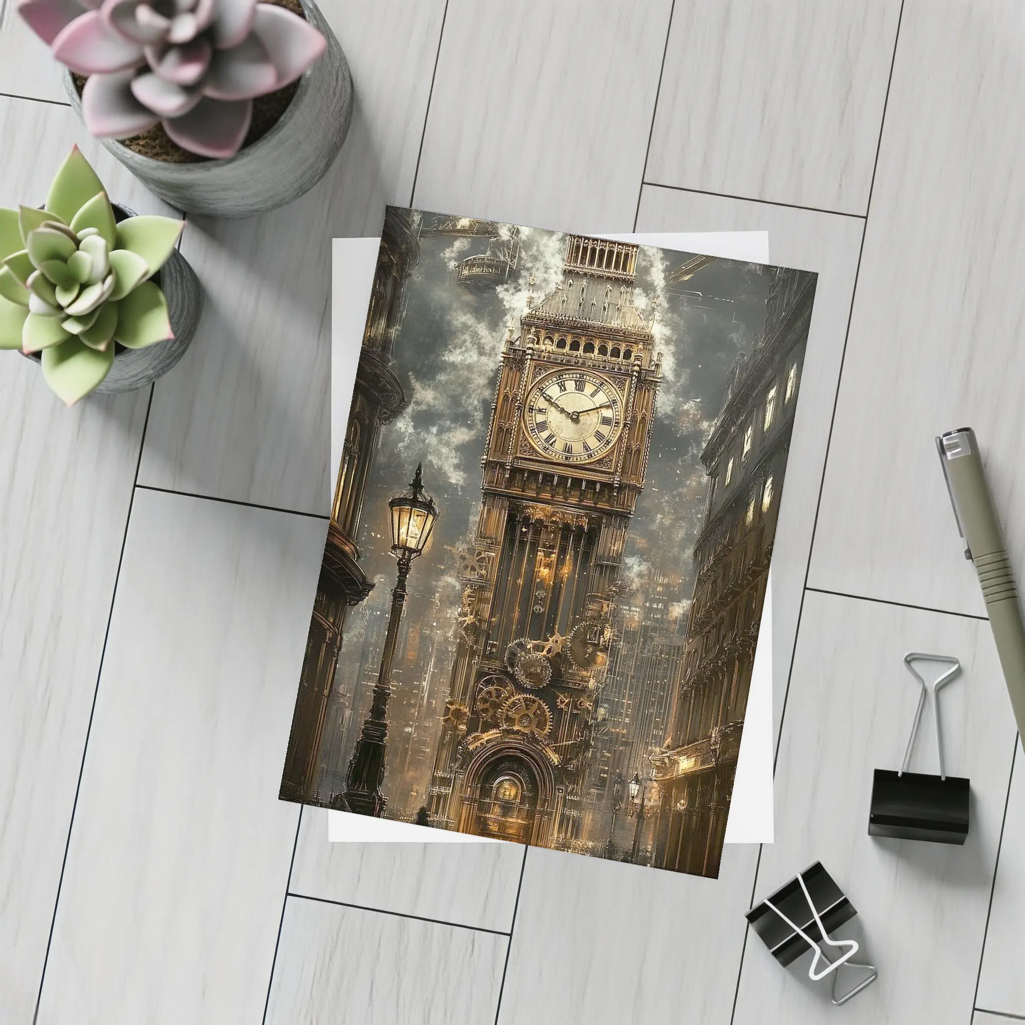 Steampunk Big Ben London Street Scene – Postcards