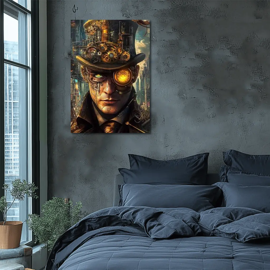 Steampunk Man With Gears Industrial City – Wall Art