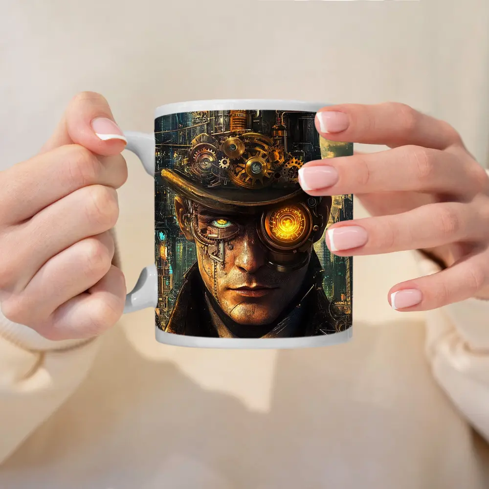 Steampunk Man With Gears Industrial City – Mugs