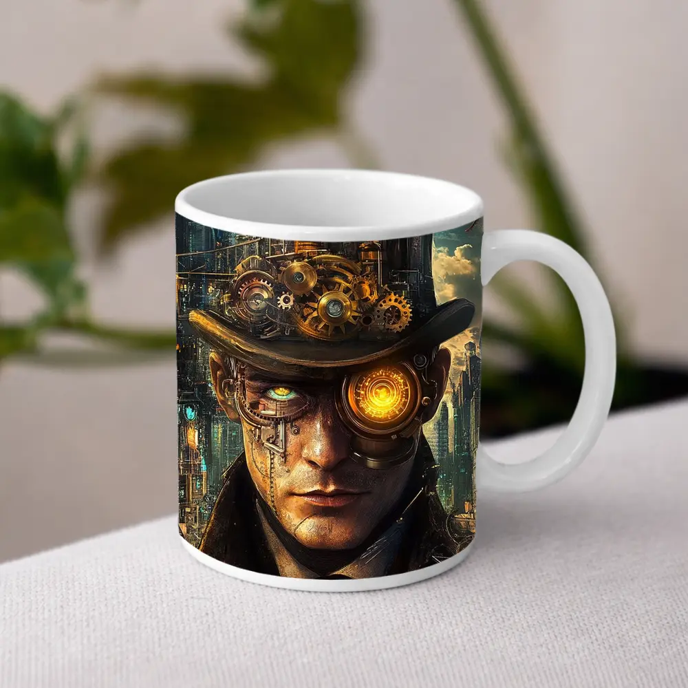 Steampunk Man With Gears Industrial City – Mugs