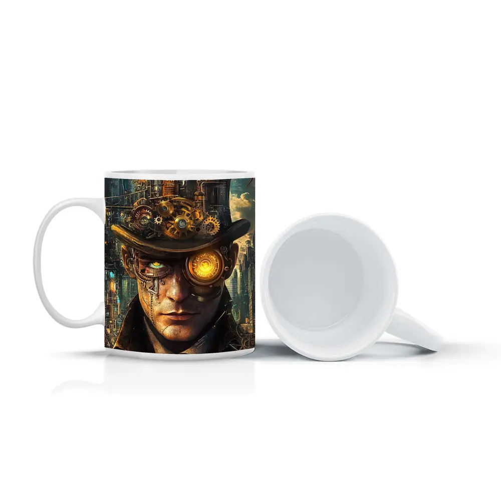 Steampunk Man With Gears Industrial City – Mugs