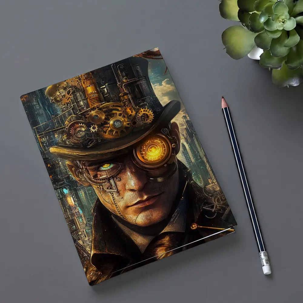 Steampunk Man With Gears Industrial City – Notebooks