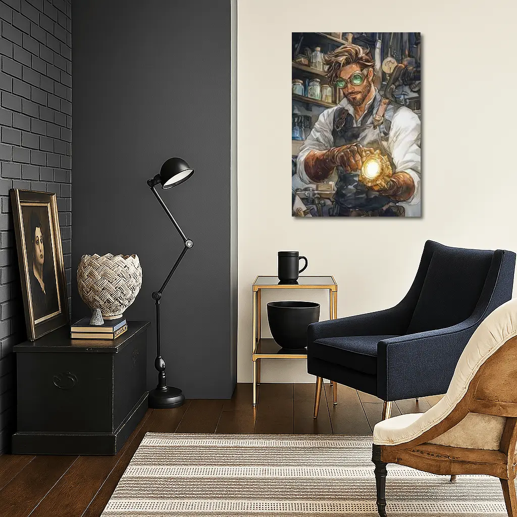 Steampunk Mechanic Watercolor Art Workshop Scene – Wall Art