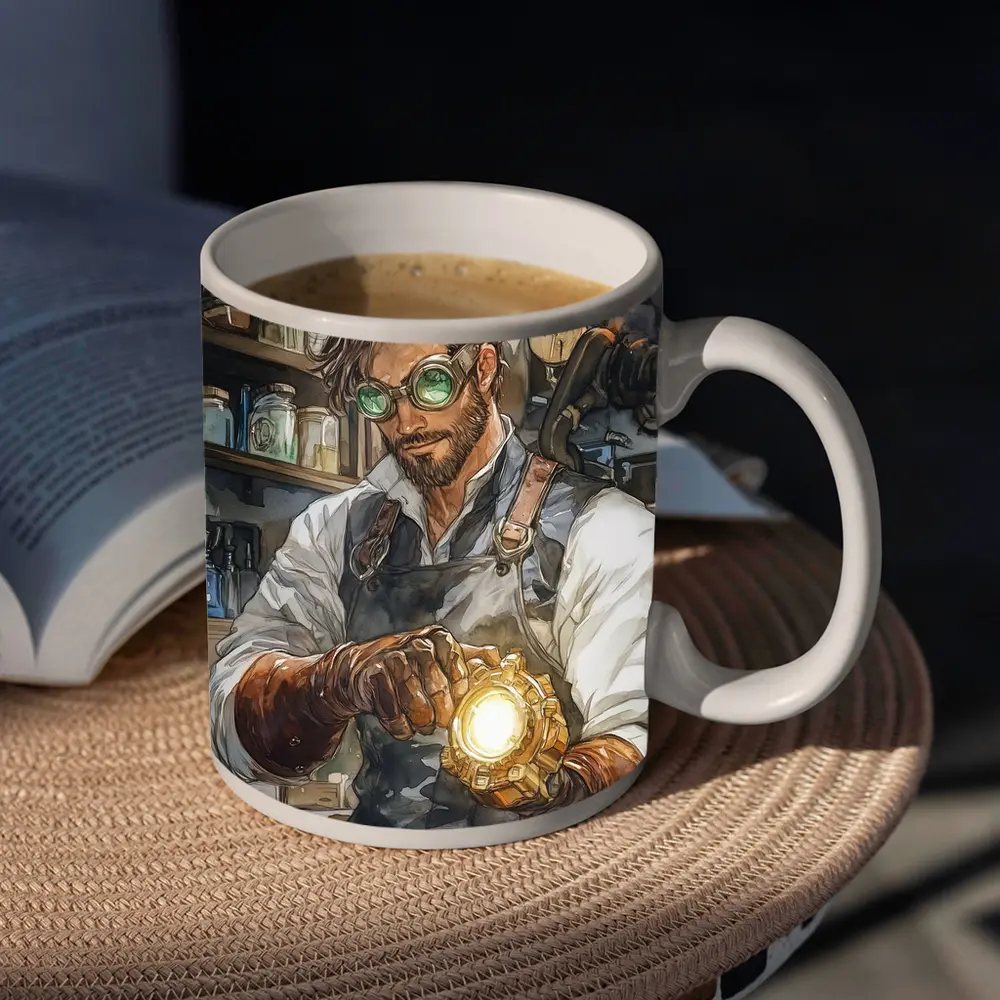 Steampunk Mechanic Watercolor Art Workshop Scene – Mugs