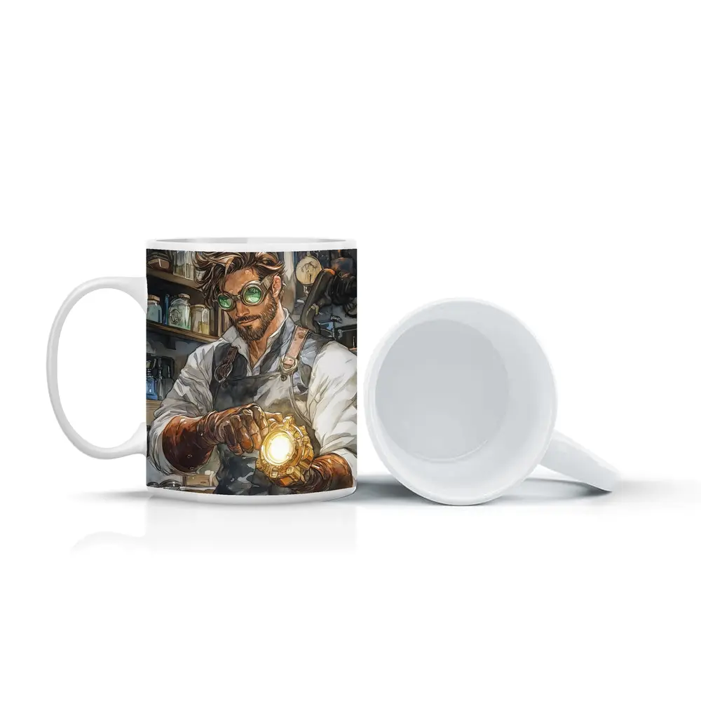 Steampunk Mechanic Watercolor Art Workshop Scene – Mugs
