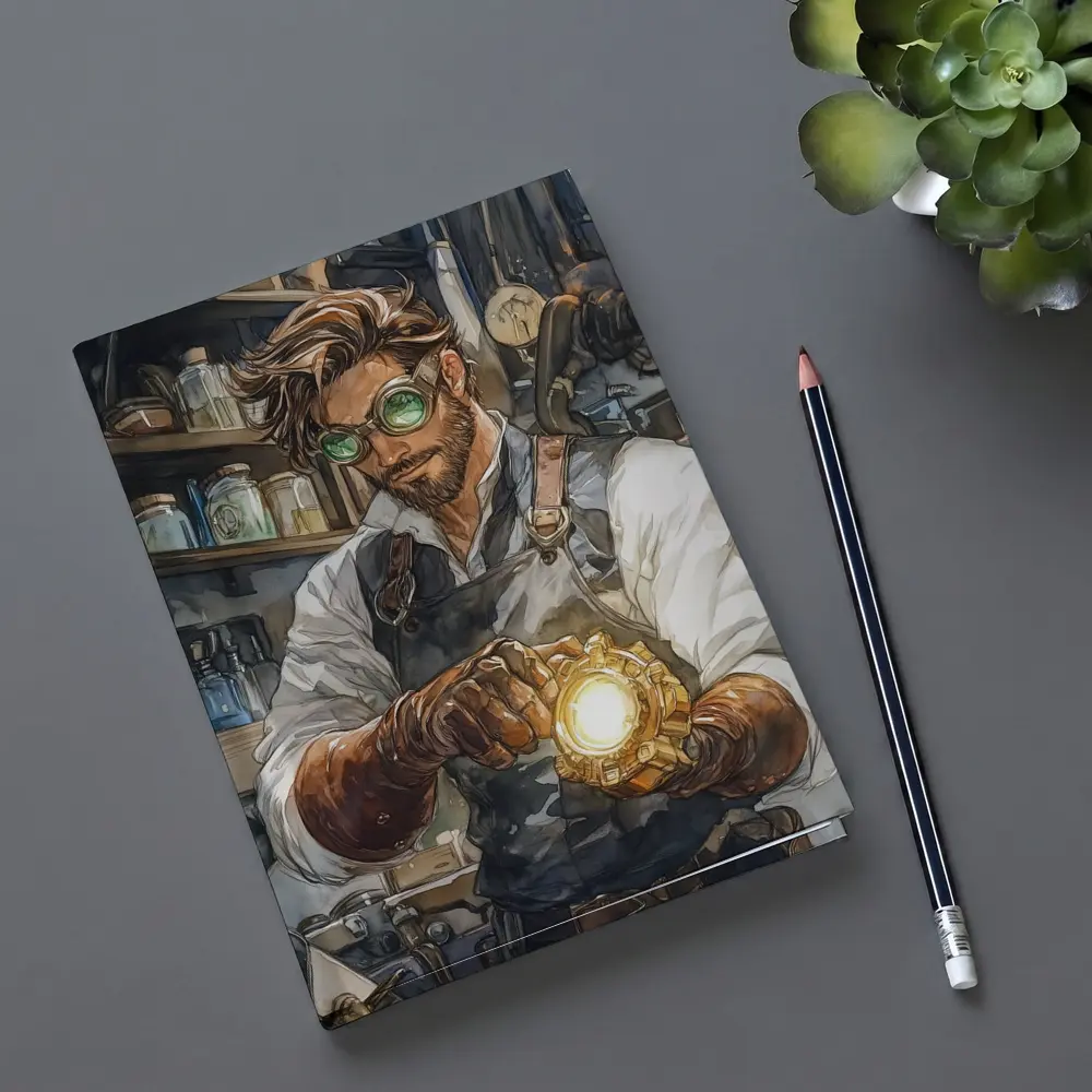 Steampunk Mechanic Watercolor Art Workshop Scene – Notebooks