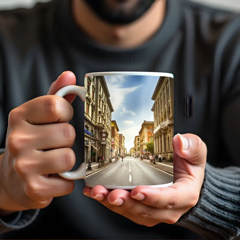 Italian City Street Sunny Day Urban – Mugs